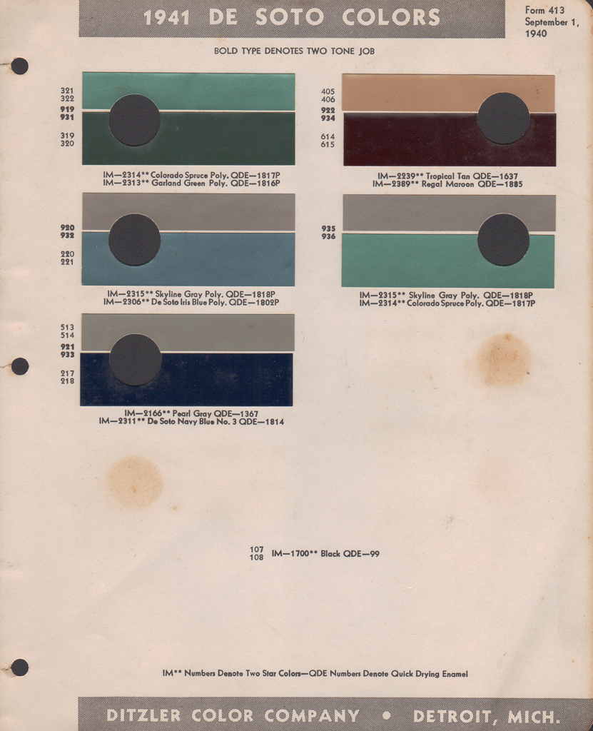 1941 DeSoto Paint Charts PPG